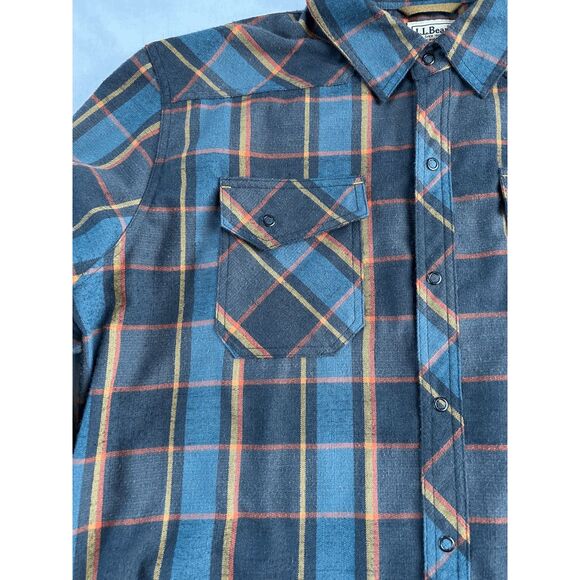 Men's L.L. Bean Button Down Flannel Polyester/Wool Blend Shirt, XL, Blue - Picture 8 of 9